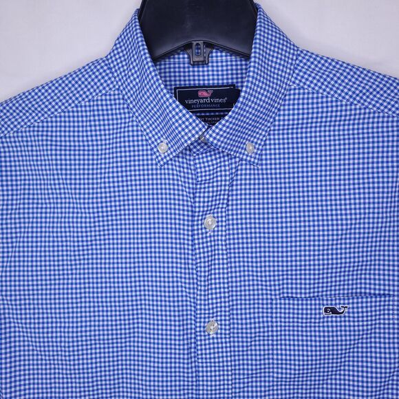 Vineyard Vines Tucker Shirt Mens Small Gingham Blue, White Performance Classic - Picture 1 of 10